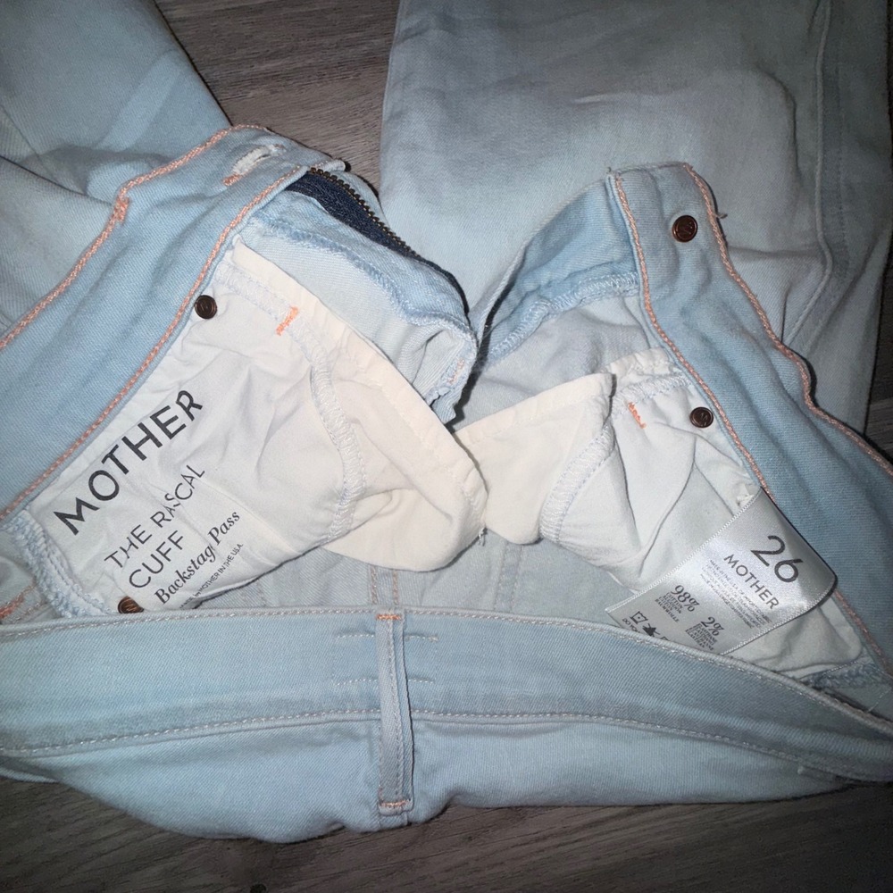 Mother The Rascal Cuff Jeans 26 Light Blue Straight Leg Backstage Pass Denim - Picture 7 of 7